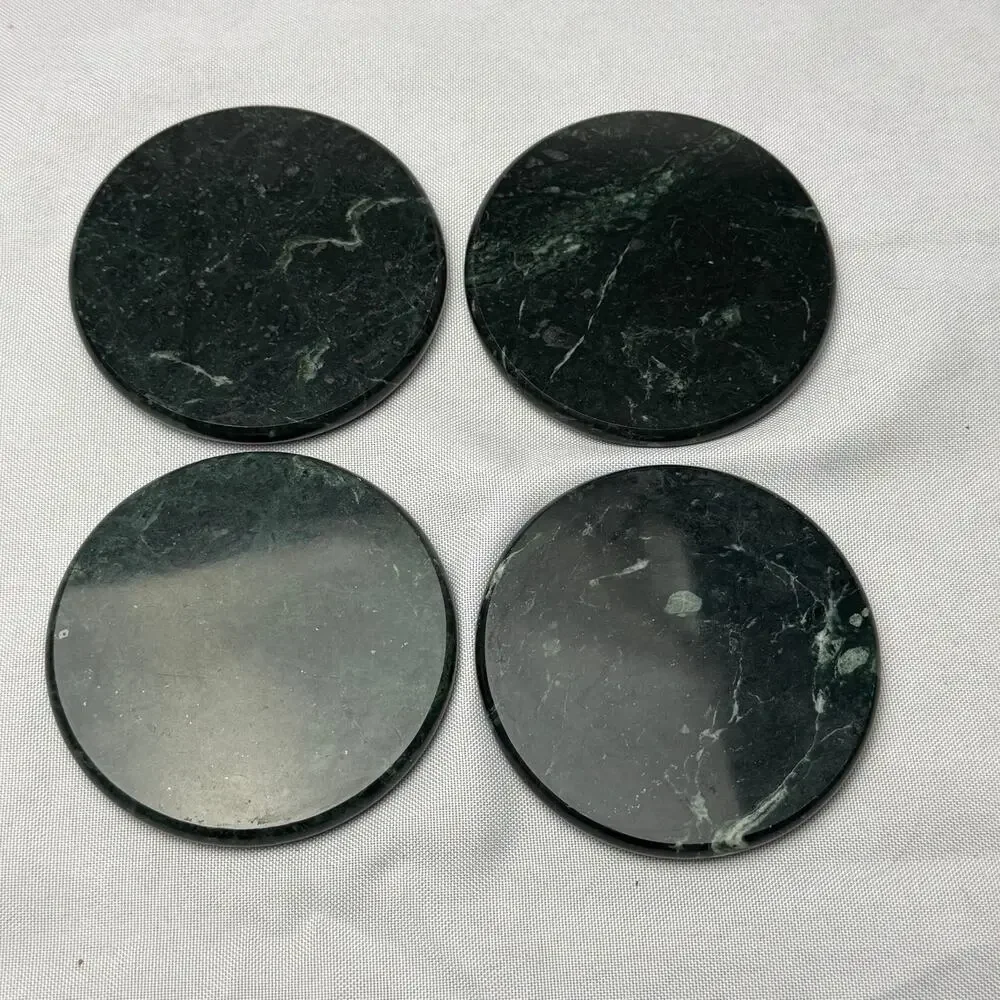 VTG Seagull Pewter 1992 Green Marble Coaster Set 4 Art Nouveau Floral Holder